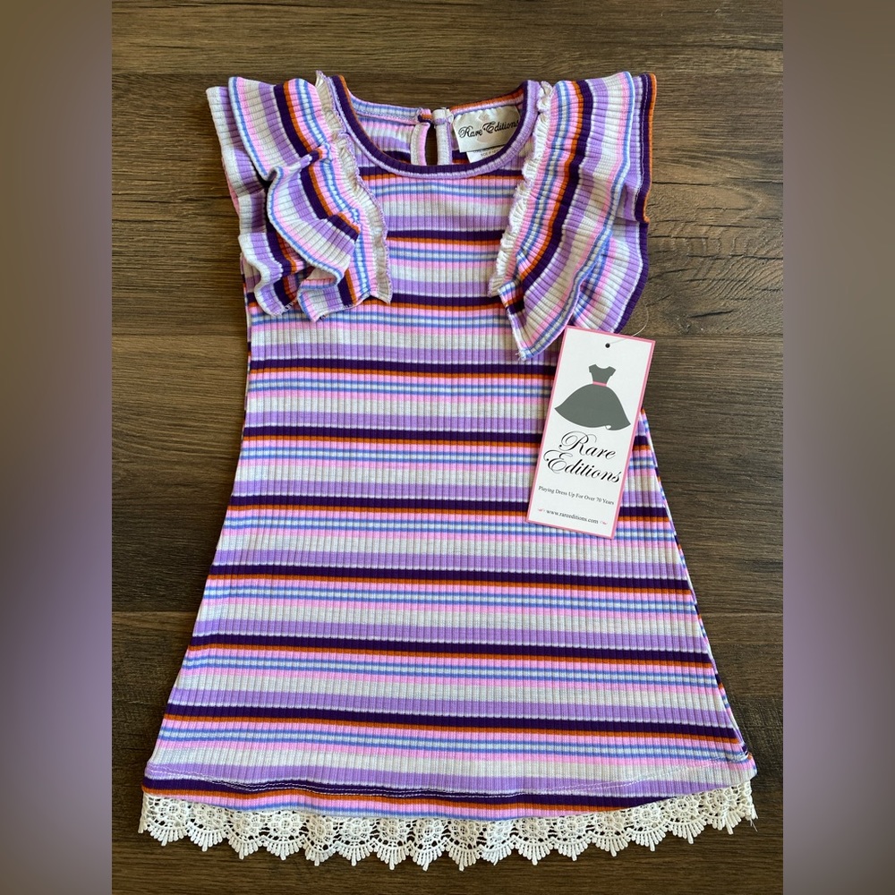 NWT Rare Editions Purple Stripe Ribbed Dress